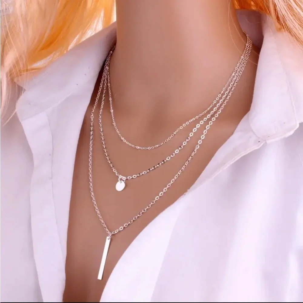 Silver Circle Bar Multilayer Necklace